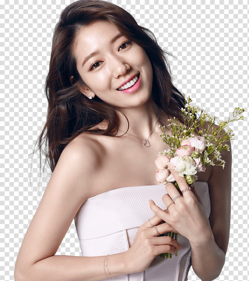 women's white strapless top, Park Shin Hye With A Bouquet Of Flowers transparent background PNG clipart
