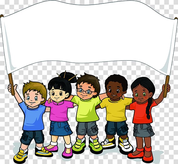 group of kids raising white banner, Childrens Day Teaching of Jesus about little children Love , Cartoon Children transparent background PNG clipart