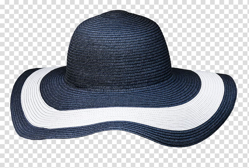 black and white sun hat, Hat Blue White Rim transparent background PNG clipart