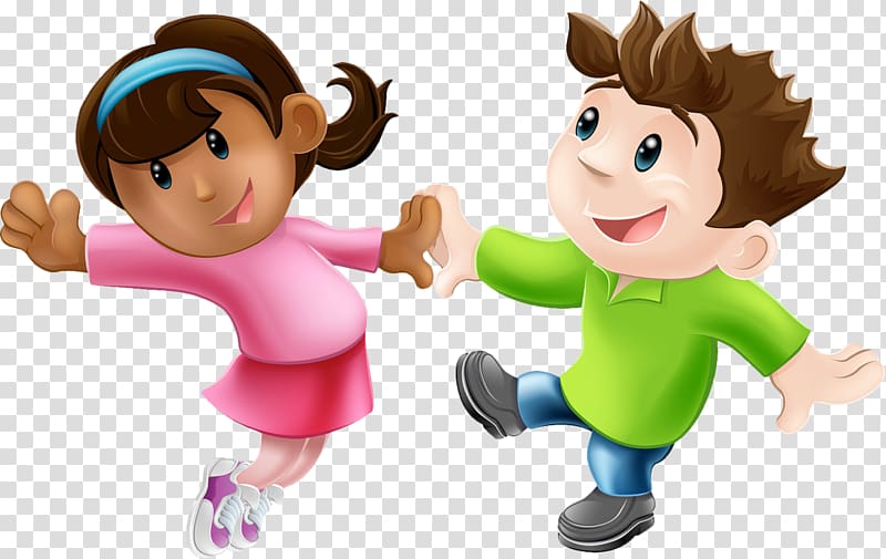 two female and male cartoon characters smiling illustration, Dance Child , Children transparent background PNG clipart