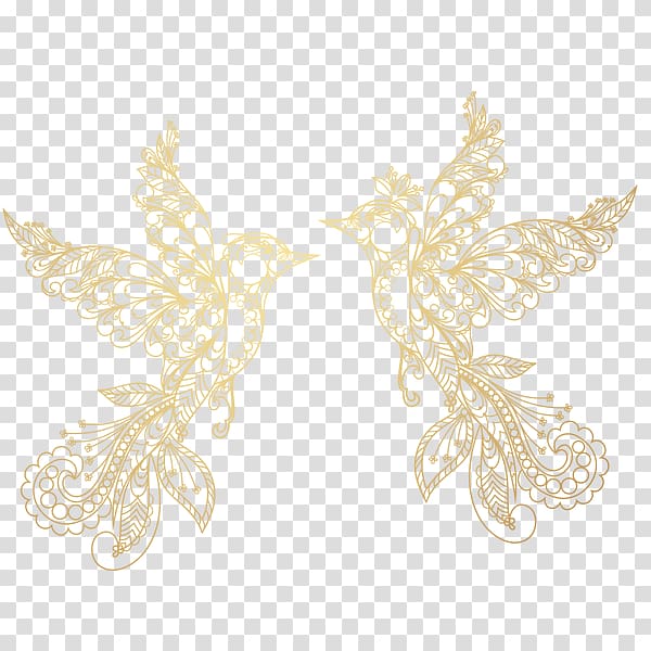 two white birds graphic designs, Free Bird Origin , Golden winged bird ornament material transparent background PNG clipart