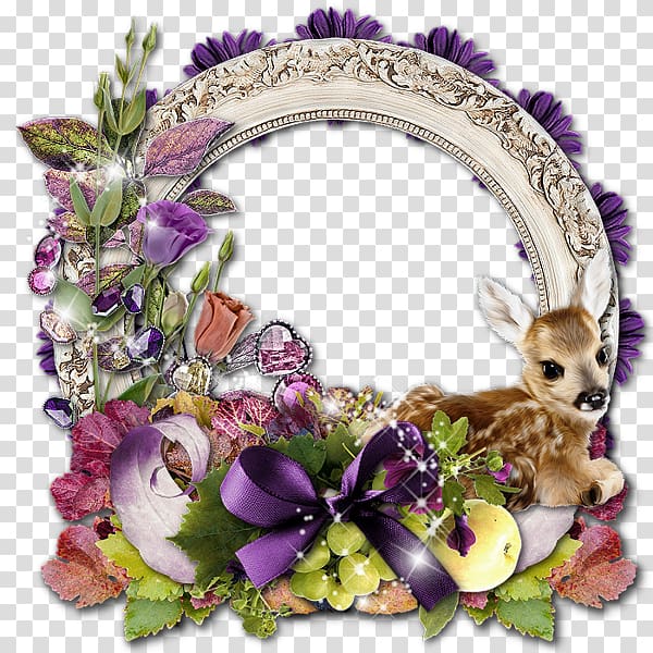 , Flowers and decorative deer circular pattern border transparent background PNG clipart