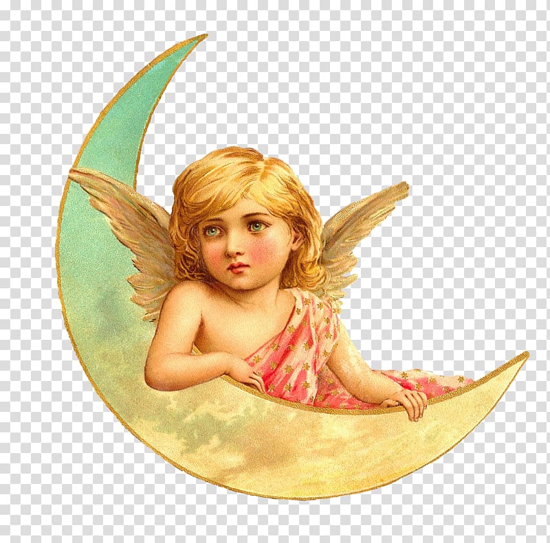 angel with crescent moon illustration, Victorian era Cherub Guardian angel , angel transparent background PNG clipart