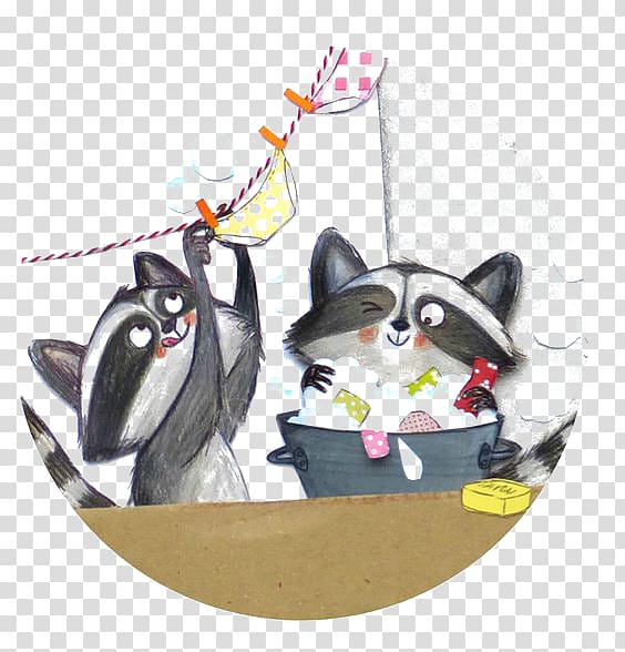 two raccoons illustration, Raccoon Giant panda Procyonidae Illustration, Cartoon raccoon transparent background PNG clipart