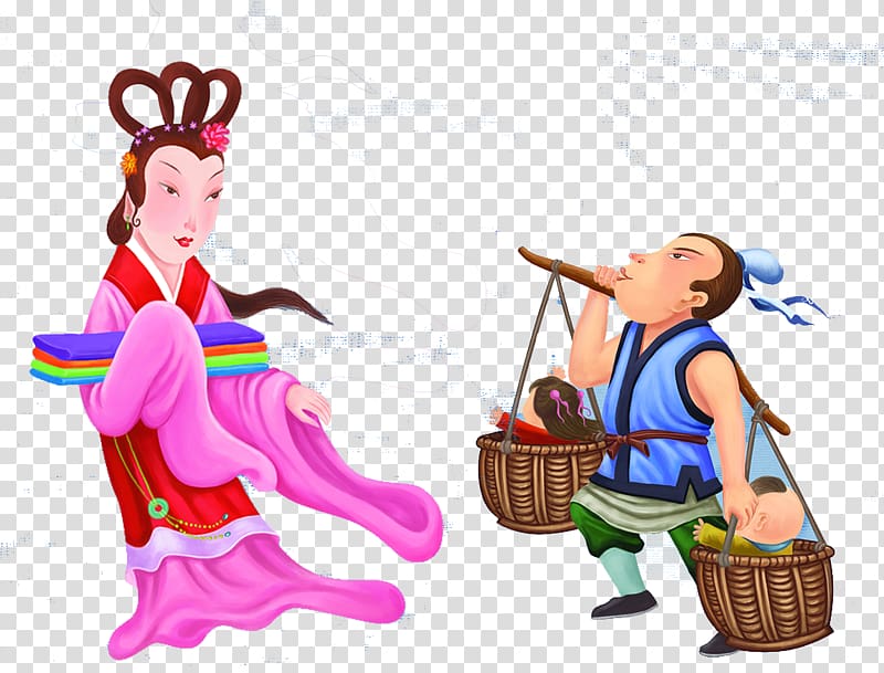 The Cowherd and the Weaver Girl Qixi Festival Illustration, The fairy tale transparent background PNG clipart