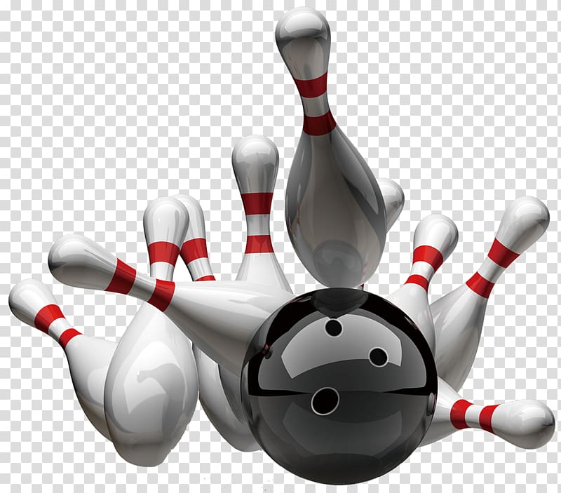 black bowling ball hitting white pins illustration, Ten-pin bowling, bowling transparent background PNG clipart