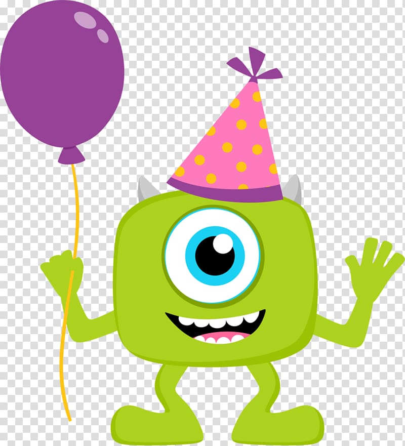 Mike Wazowski holding purple balloon art, Mike Wazowski James P. Sullivan Wedding invitation Monsters, Inc. , Monsters inc transparent background PNG clipart