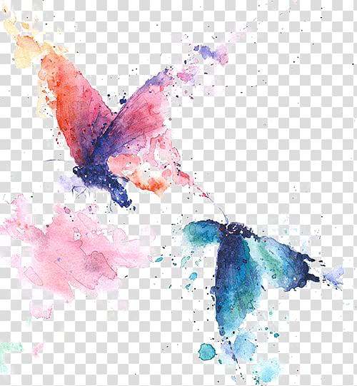 Butterfly Watercolor painting Art, Ink Butterfly, blue and green butterflies painting transparent background PNG clipart