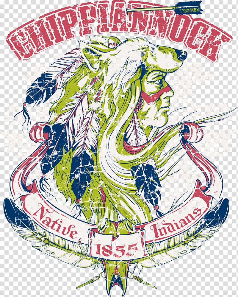 Chippiannock native Indians logo, Printed T-shirt illustration Clothing, Werewolf prints transparent background PNG clipart