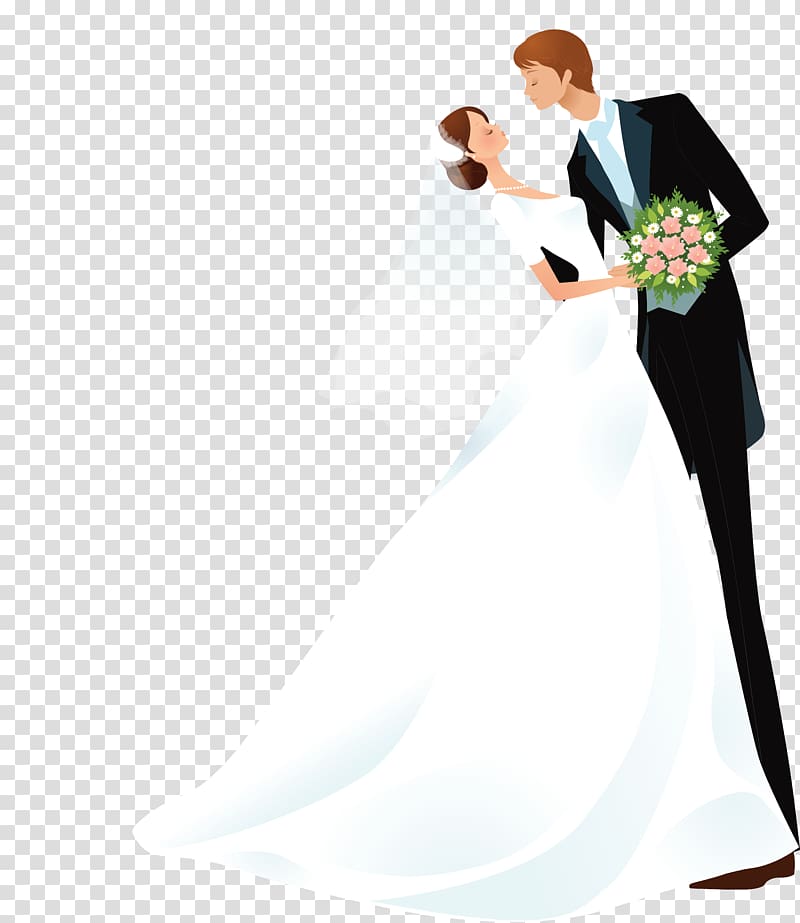 bride and groom illustration, Bridegroom Cartoon Wedding, Cartoon bride and groom transparent background PNG clipart