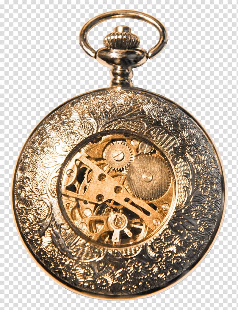 Pocket watch Clock, Beautiful brown clock gear transparent background PNG clipart