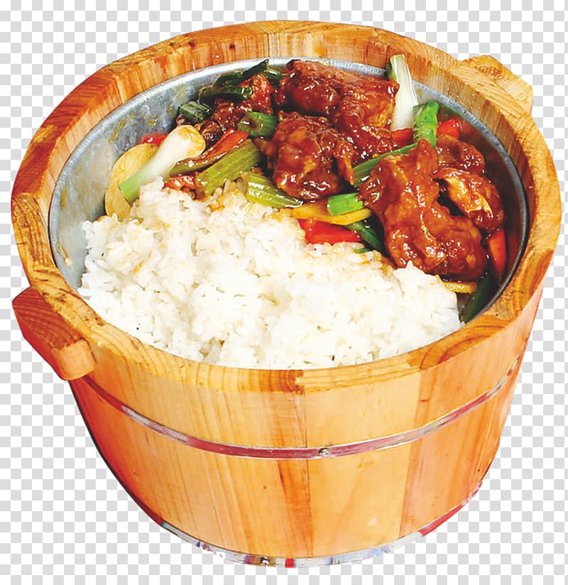 Cooked rice Takikomi gohan Barrel Beef Clay pot cooking, Sweet and sour pork with rice barrel transparent background PNG clipart