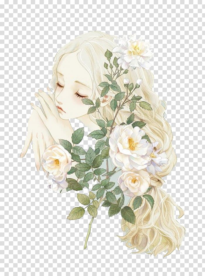 woman and white rose flowers illustration, Pharmacy College Admission Test Garden roses Drawing Anime Illustration, Beautiful girl transparent background PNG clipart