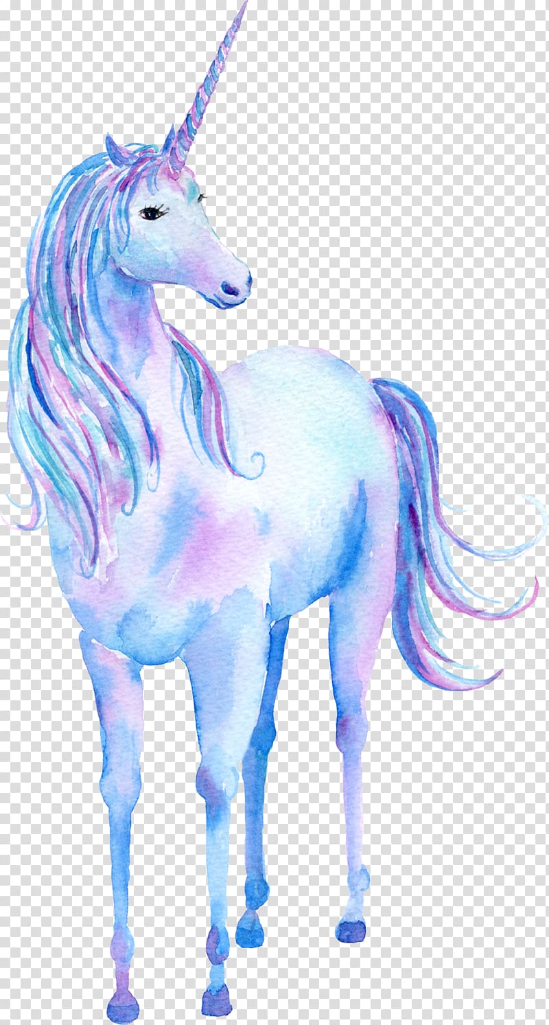 white and purple unicorn , Unicorn Watercolor painting Poster, Unicorn cartoon animal transparent background PNG clipart