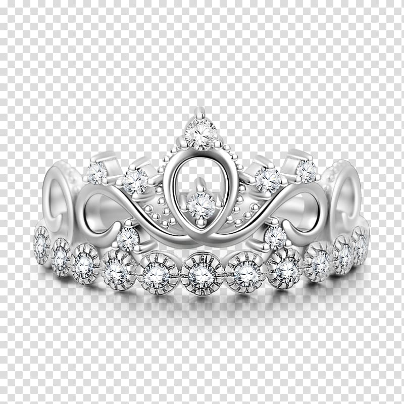 silver-colored crown with clear gemstones illustration, Earring Silver Jewellery Crown, silver crown transparent background PNG clipart