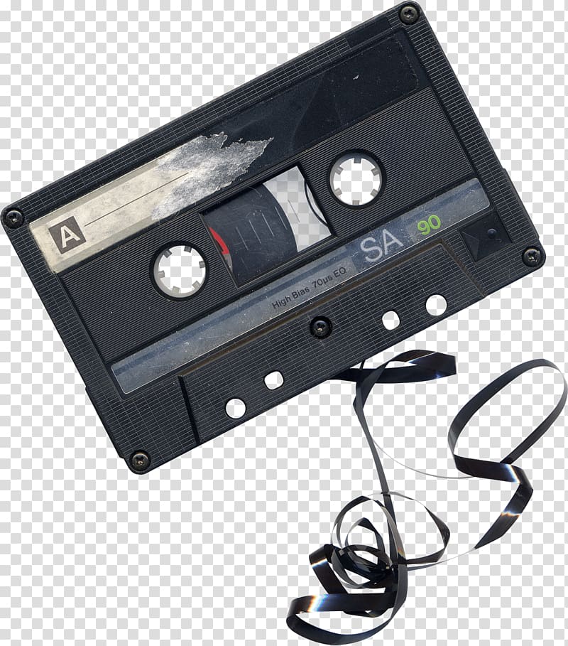 black cassette tape, Damaged Audio Cassette transparent background PNG clipart