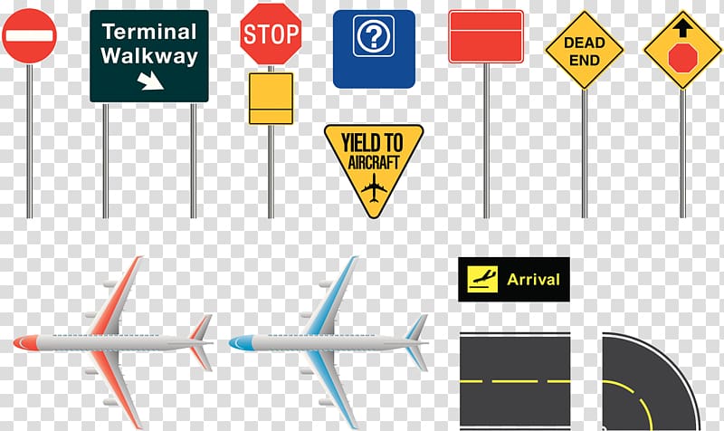 assorted signage lot illustration, Airplane Airport Traffic sign Illustration, Airport signboard transparent background PNG clipart