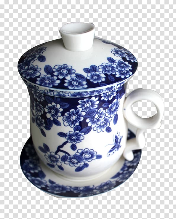 Teaware Blue and white pottery Porcelain, Blue and white porcelain tea cup transparent background PNG clipart