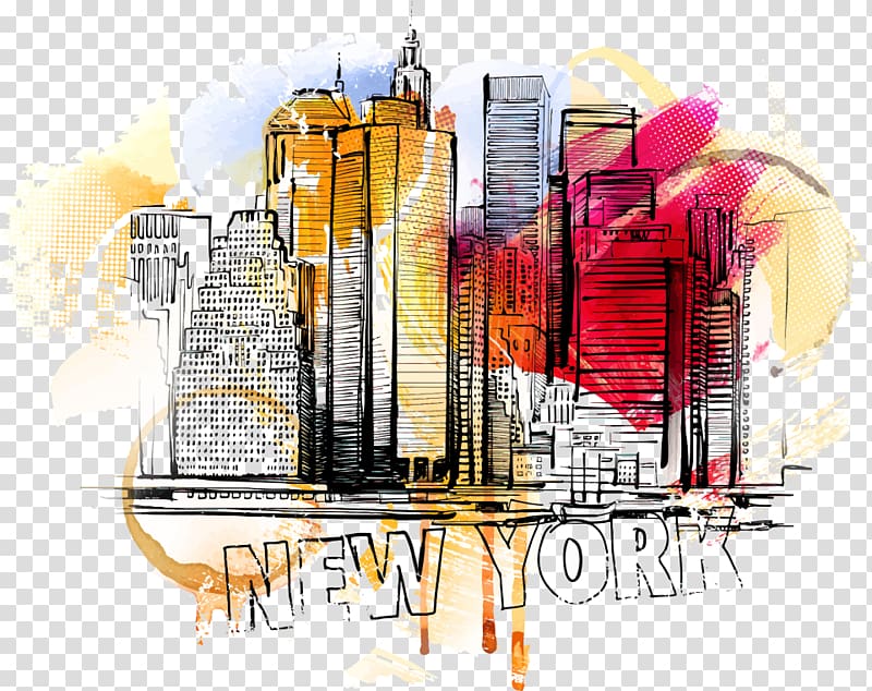 New York city line illustration, New York City Skyline, illustration of New York City transparent background PNG clipart