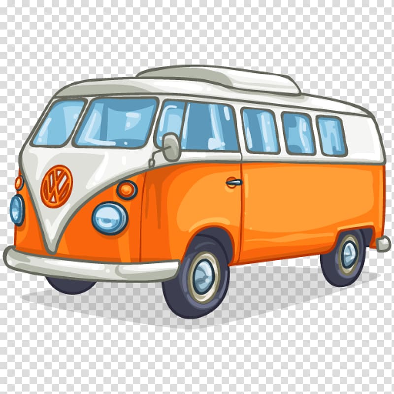 orange and white Volkswagen van illustration, Car Volkswagen Type 2 Campervan, cartoon car transparent background PNG clipart
