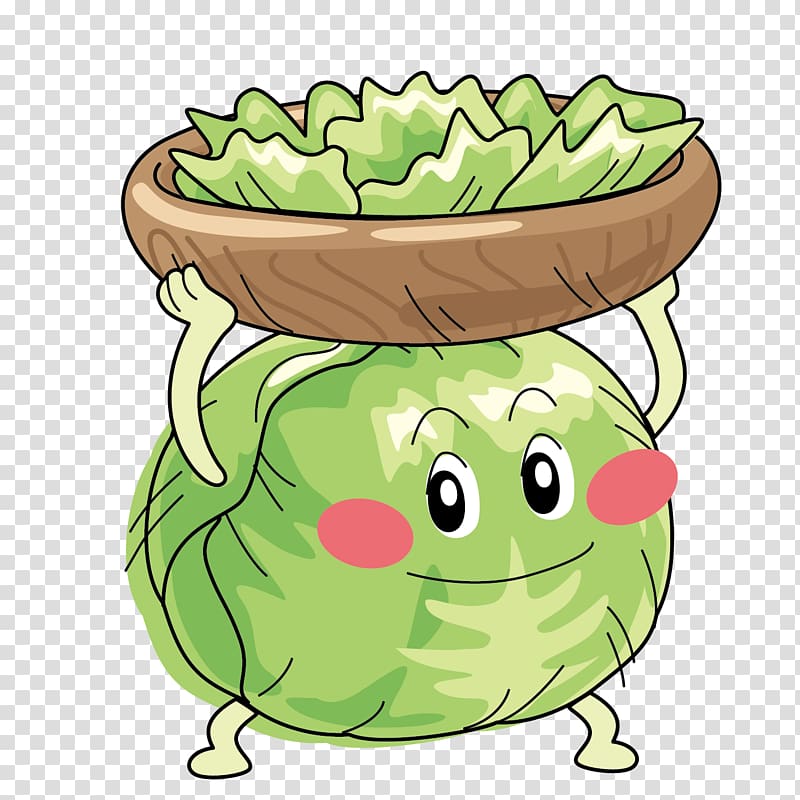 Iceberg lettuce Vegetable Cartoon Q-version , Hand-painted face cabbage transparent background PNG clipart