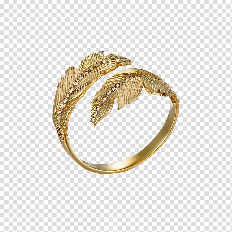 Gold Silver Bangle, golden feathers transparent background PNG clipart