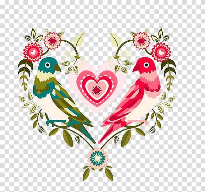 Lovebird Valentines Day, Floral decorative pattern transparent background PNG clipart