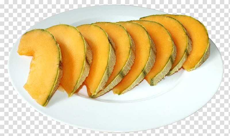 Cantaloupe Hami melon Honeydew, Cantaloupe Slices on the Plate transparent background PNG clipart