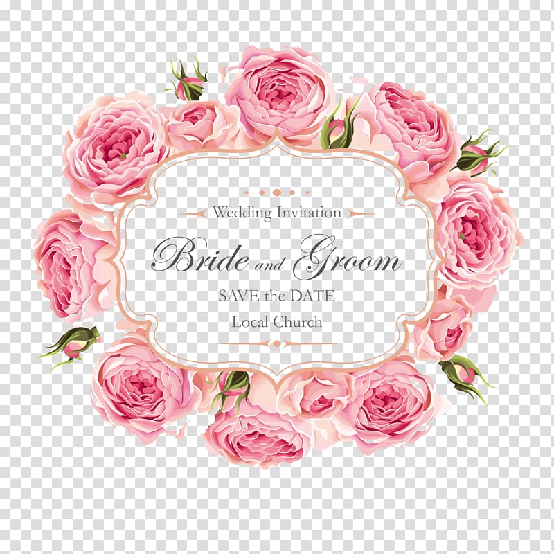 Wedding invitation Rose, Creative roses invitation design, pink flowers with text overlay transparent background PNG clipart