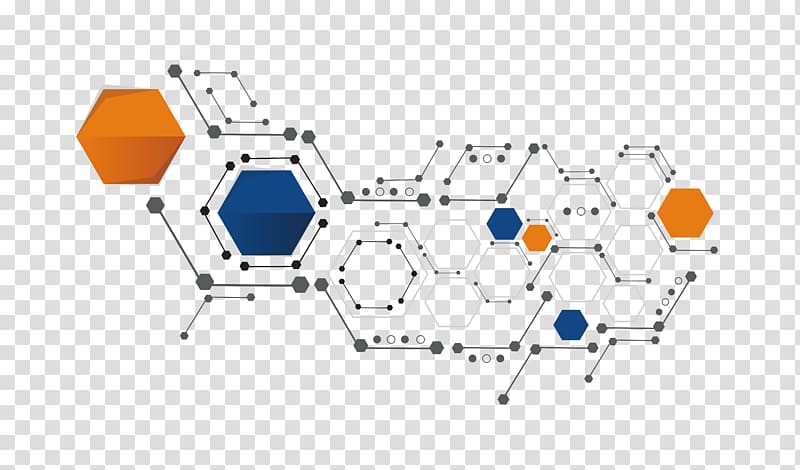 orange, white, and blue hexagons illustration, Shape Hexagon, Science and technology shape transparent background PNG clipart