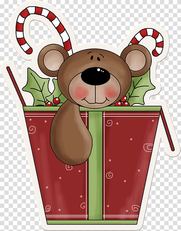 Candy cane Christmas Sticker , Teddy Bear transparent background PNG clipart