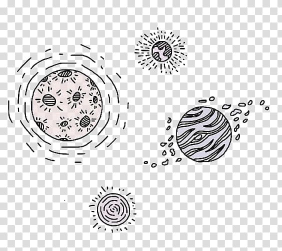 4 planet illustration in black and white, Drawing Aesthetics Doodle Art, Cartoon Planet transparent background PNG clipart