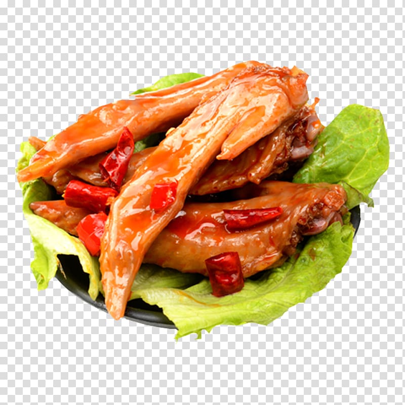 Buffalo wing Red cooking Fast food Sakana, Products, delicious lettuce, marinated chicken wings transparent background PNG clipart