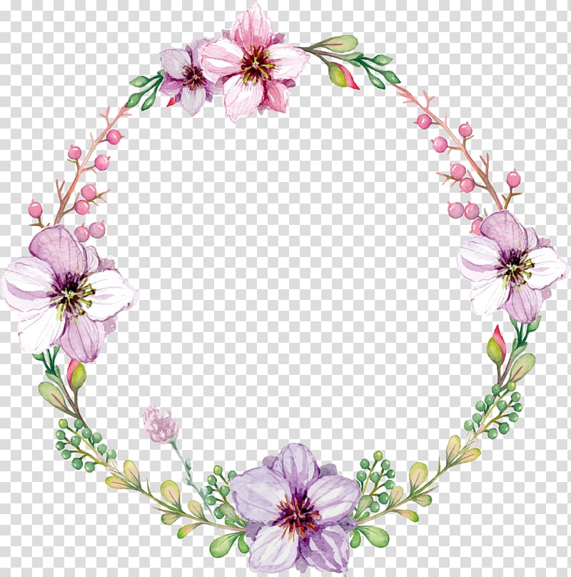 round pink and green floral frame template, Wedding invitation Flower Paper Between the Blade and the Heart Sticker, Watercolor flower garlands transparent background PNG clipart