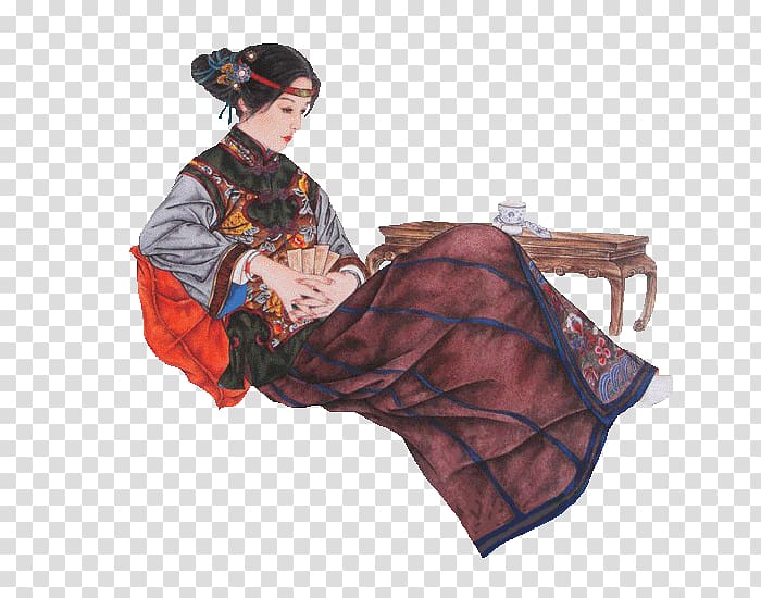 Dream of the Red Chamber Water Margin You Erjie Xue Baochai u5c24u6c0f, Ancient Chinese woman meditating transparent background PNG clipart