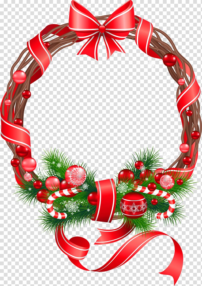 red, brown, and green vine wreath with bow accent, Christmas ornament Christmas decoration , Christmas Wreath Ornament transparent background PNG clipart
