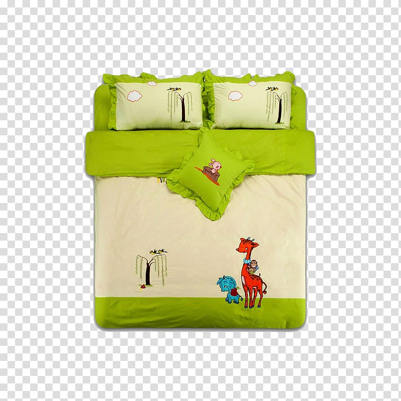 Textile Bedding Green Bed sheet, Simple bed transparent background PNG clipart