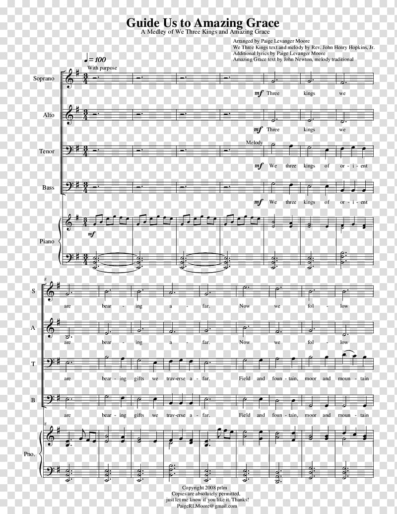 Choir Sheet Music SATB I'll Follow the Sun, amazing grace my chains are gone sheet music transparent background PNG clipart
