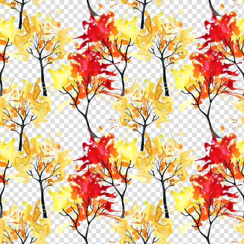 yellow and red leafed trees art, Watercolor painting Autumn Illustration, Autumn tree transparent background PNG clipart