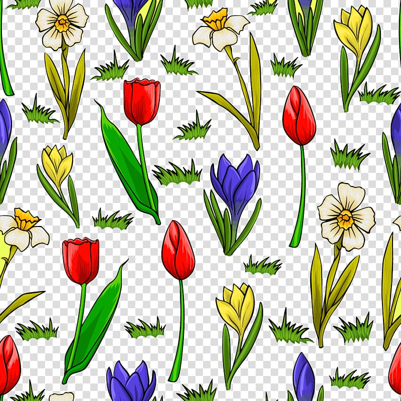 Cartoon Flower illustration, Cartoon painted flowers grass background material transparent background PNG clipart
