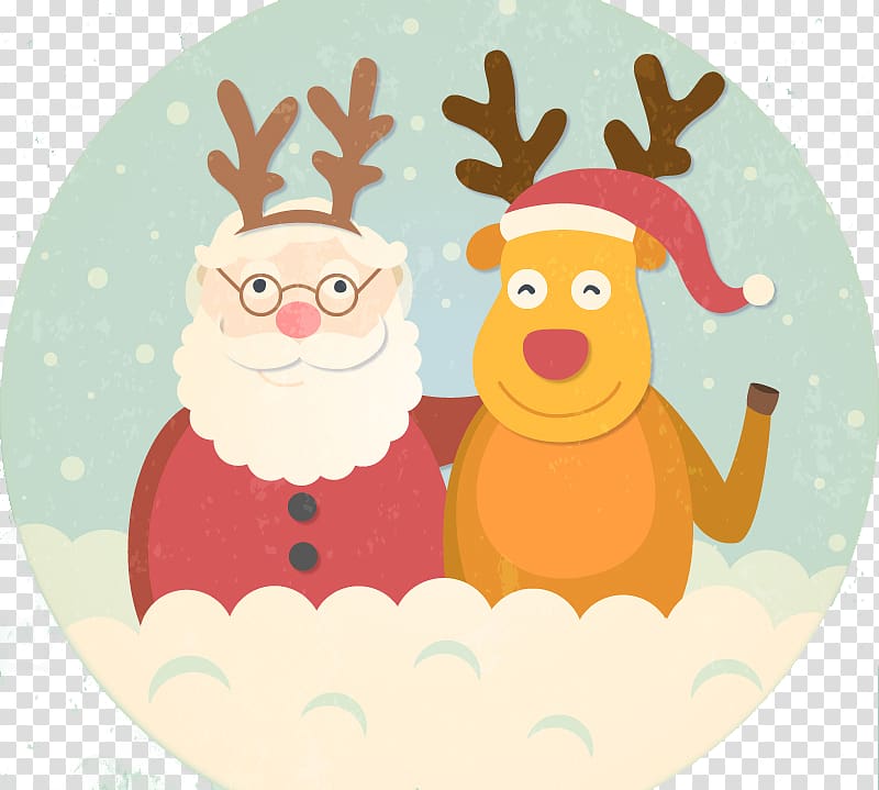 Santa Claus Reindeer Christmas New Years Day, Flat Santa with elk transparent background PNG clipart