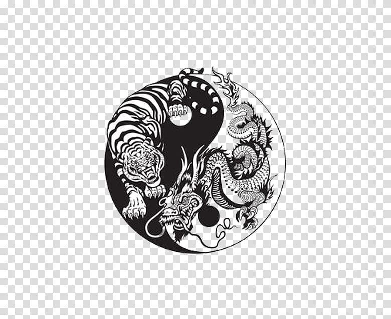 Tiger Chinese dragon Yin and yang Illustration, of dragon and tiger fighting for hegemony transparent background PNG clipart