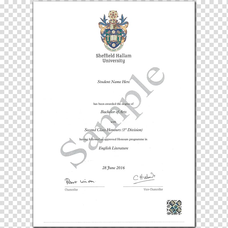 Sheffield Hallam University University of Sheffield Academic certificate Diploma Academic degree, diploma certificate transparent background PNG clipart
