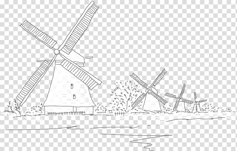 Netherlands Windmill Drawing Line art, Line drawing big windmill transparent background PNG clipart
