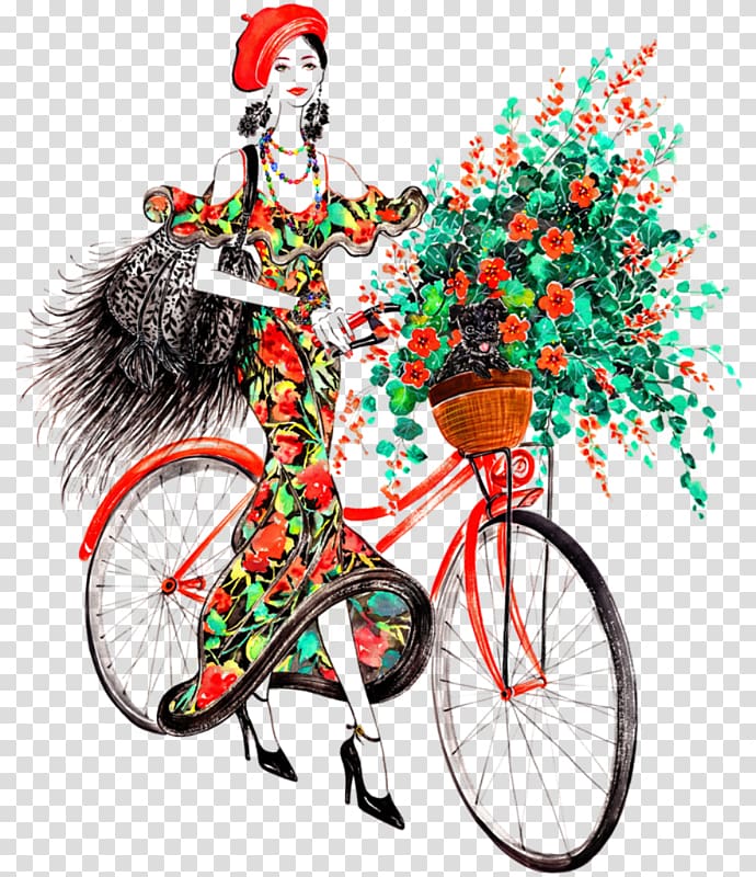 Fashion illustration Bicycle Illustrator, flower bicycle transparent background PNG clipart