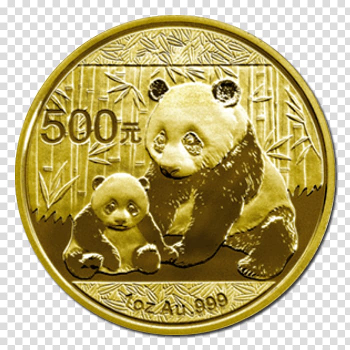 Giant panda Chinese Gold Panda Gold coin, gold transparent background PNG clipart