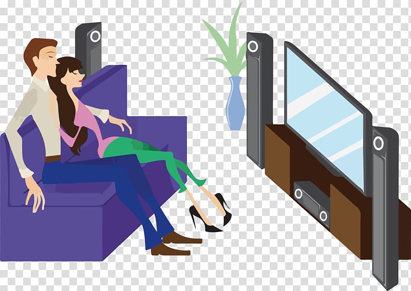 Television, Cartoon watching TV couple transparent background PNG clipart