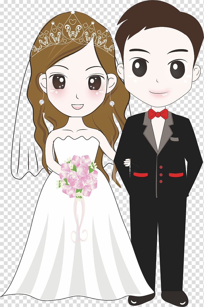 wedding couple illustration, Bridegroom Wedding Illustration, Cartoon wedding transparent background PNG clipart