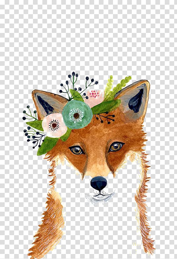 brown fox illustration, Watercolor painting Fox Art Drawing, Plant fox transparent background PNG clipart