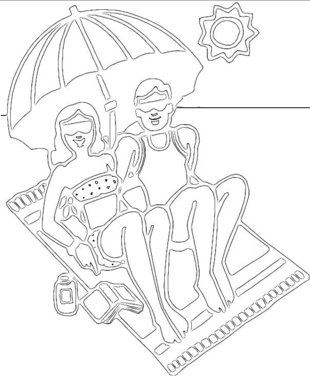 Coloring book Beach Black and white , Sunny Scene transparent background PNG clipart